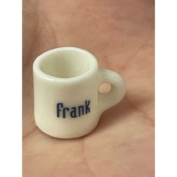 Vintage Miniature White Ceramic Coffee Mug With name Frank Spell Out Dollhouse - Picture 6 of 9